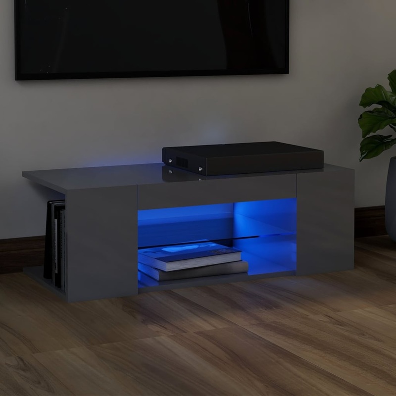Berkfield TV Cabinet with LED Lights High Gloss Grey 90x39x30 cm