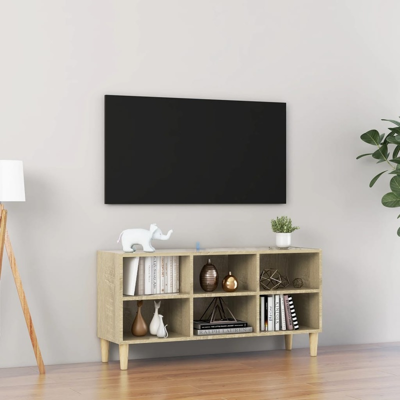Berkfield TV Cabinet with Solid Wood Legs Sonoma Oak 103.5x30x50 cm