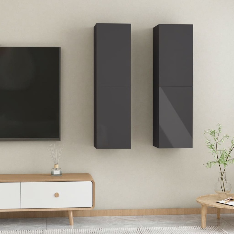 Berkfield TV Cabinets 2 pcs High Gloss Grey 30.5x30x110 cm Engineered Wood