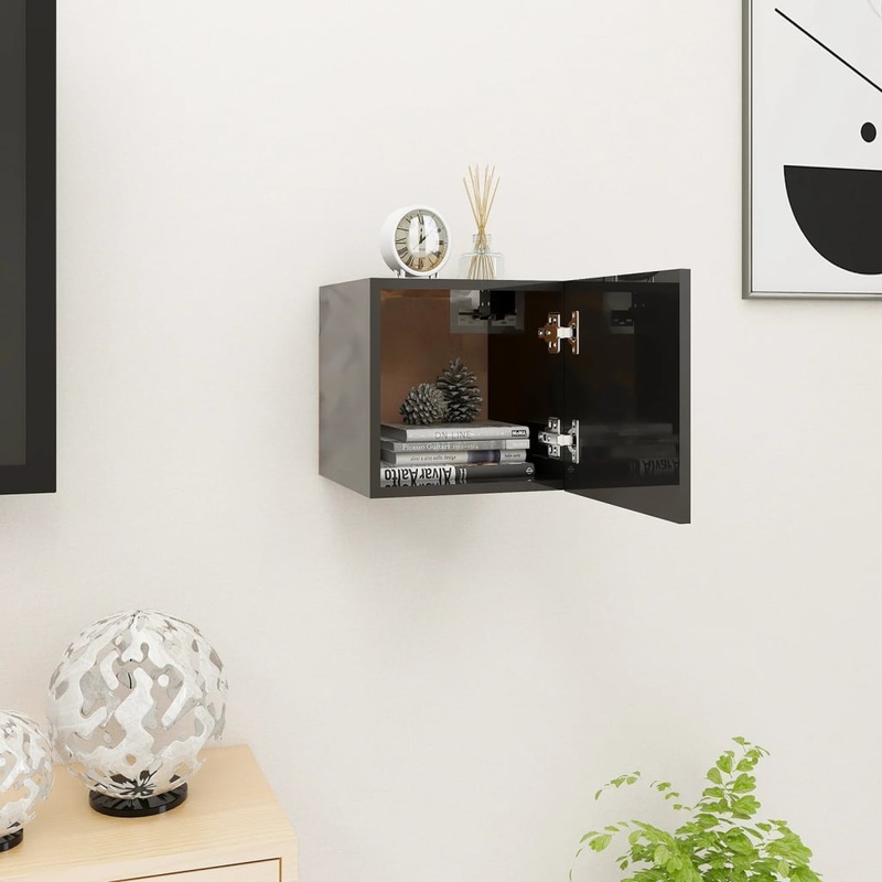 Berkfield Wall Mounted TV Cabinet High Gloss Black 30.5x30x30 cm