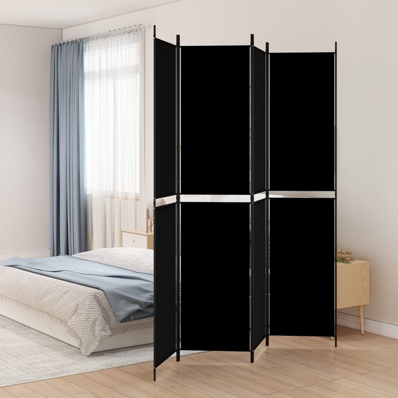 Berkfield 4-Panel Room Divider Black 200×220 cm Fabric