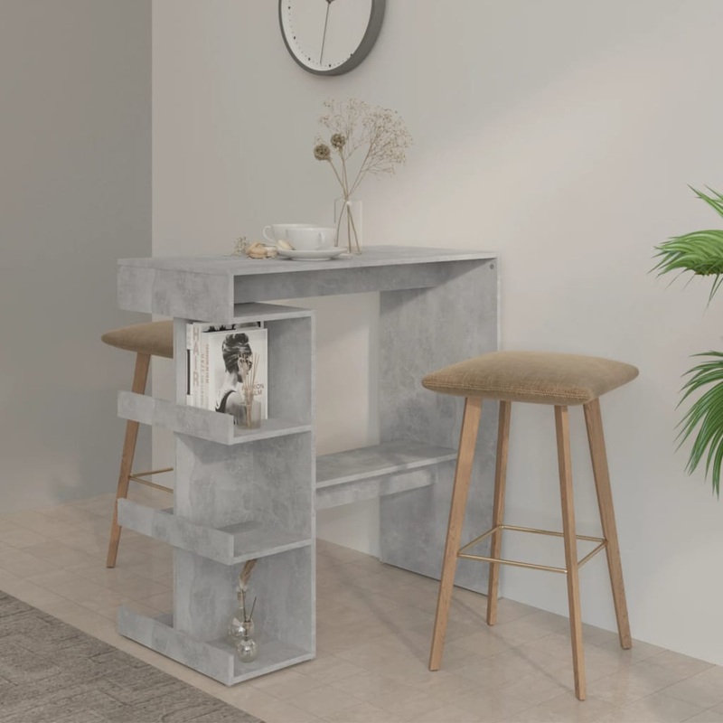 Berkfield Bar Table with Storage Rack Concrete Grey 100x50x101.5cm Engineered Wood