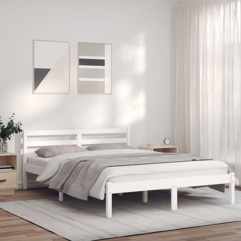 Berkfield Bed Frame White 135×190 cm Solid Wood Pine 4FT6 Double