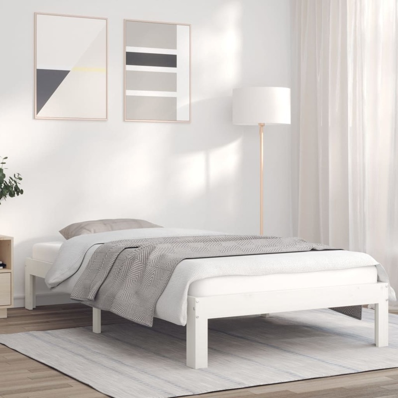 Berkfield Bed Frame White 90×190 cm Solid Wood Pine 3FT Single