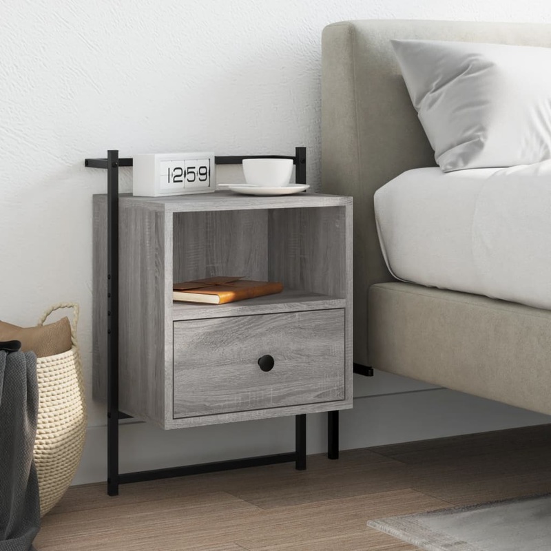 Berkfield Bedside Cabinet Wall-mounted Grey Sonoma 40x30x61 cm Engineered Wood