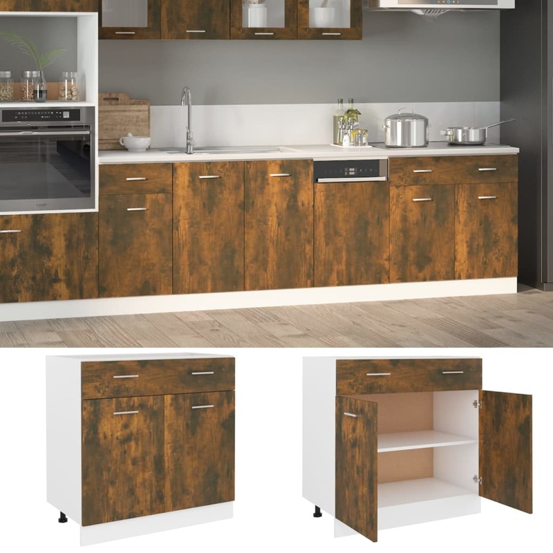 Berkfield Drawer Bottom Cabinet Smoked Oak 80x46x81.5 cm Engineered Wood