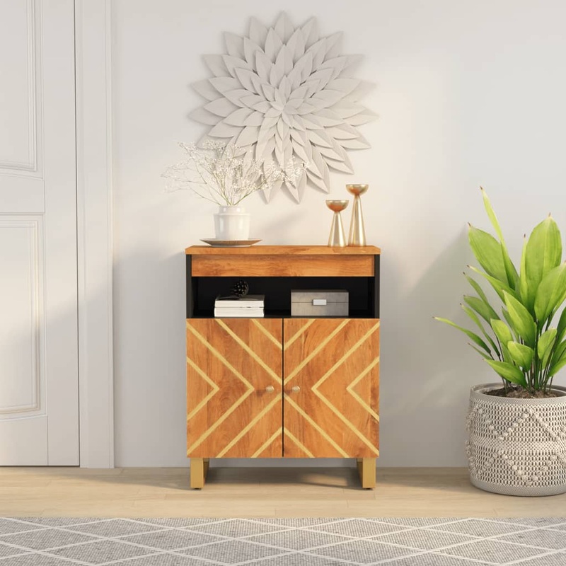 Berkfield Side Cabinet Brown and Black 60×33.5×75 cm Solid Wood Mango