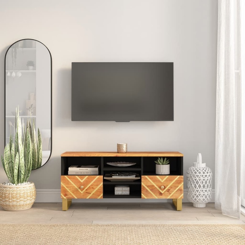 Berkfield TV Cabinet Brown and Black 100×33.5×46 cm Solid Wood Mango