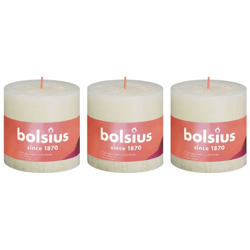 Bolsius Rustic Pillar Candles Shine 3 pcs 100×100 mm Soft Pearl