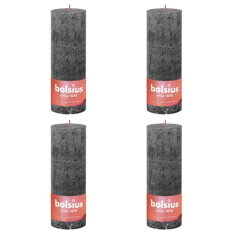 Bolsius Rustic Pillar Candles Shine 4 pcs 190×68 mm Stormy Grey