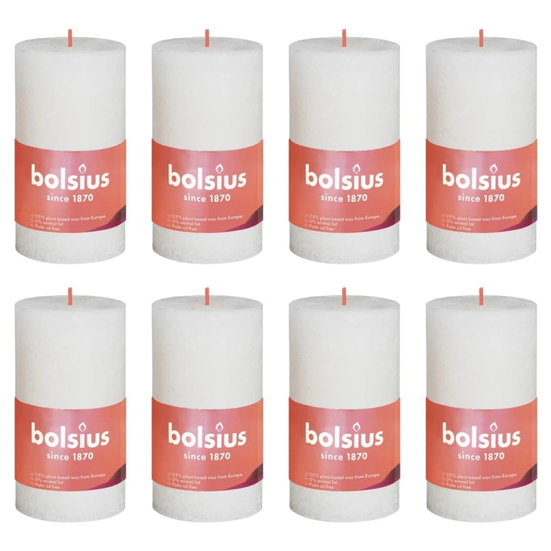 Bolsius Rustic Pillar Candles Shine 8 pcs 100×50 mm Soft Pearl