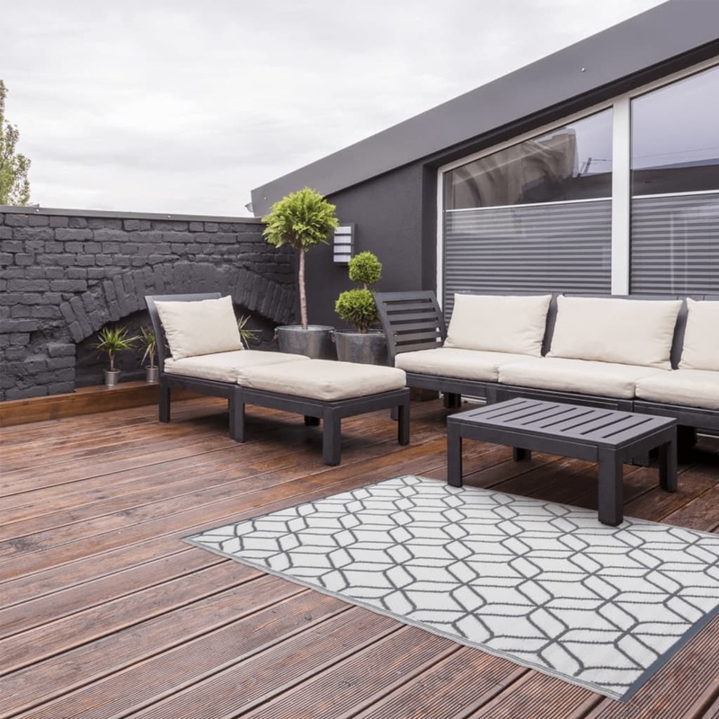 Esschert Design Outdoor Rug Graphics 180×121 cm Grey and White OC25