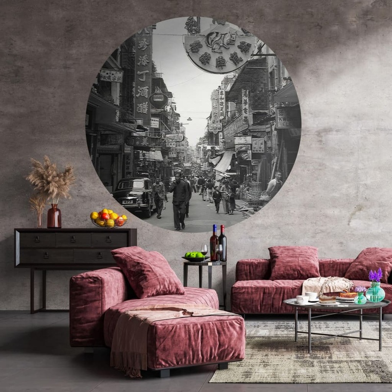 WallArt Wallpaper Circle Hong Kong the Old Days 142.5 cm