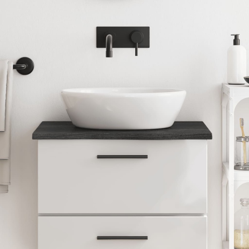 Berkfield Bathroom Countertop Dark Grey 60x60x2 cm Treated Solid Wood