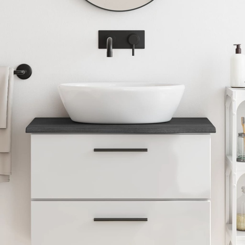 Berkfield Bathroom Countertop Dark Grey 80x40x2 cm Treated Solid Wood