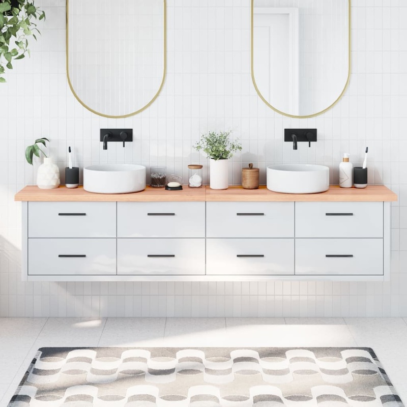 Berkfield Bathroom Countertop Light Brown 220x30x4 cm Treated Solid Wood