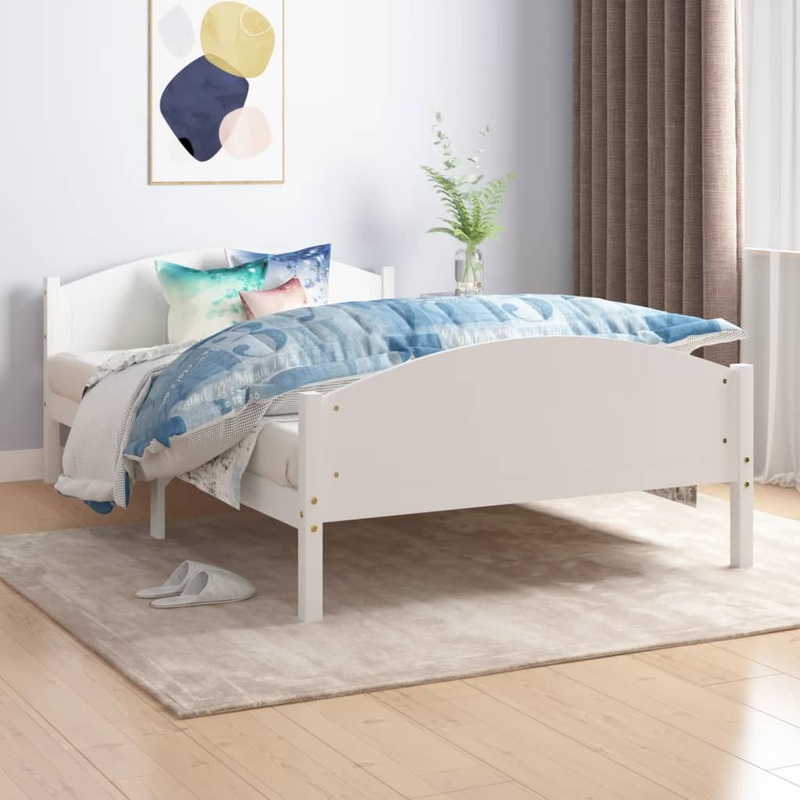 Berkfield Bed Frame White Solid Pine Wood 120×200 cm