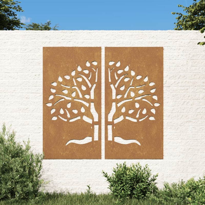 Berkfield Garden Wall Decorations 2 pcs 105×55 cm Corten Steel Tree Design
