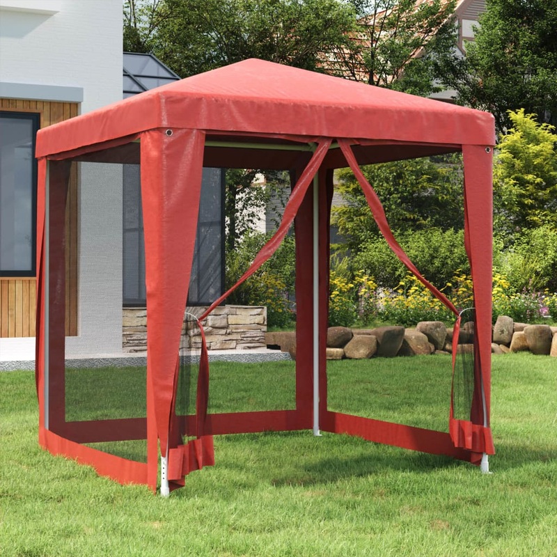 Berkfield Party Tent with 4 Mesh Sidewalls Red 2×2 m HDPE