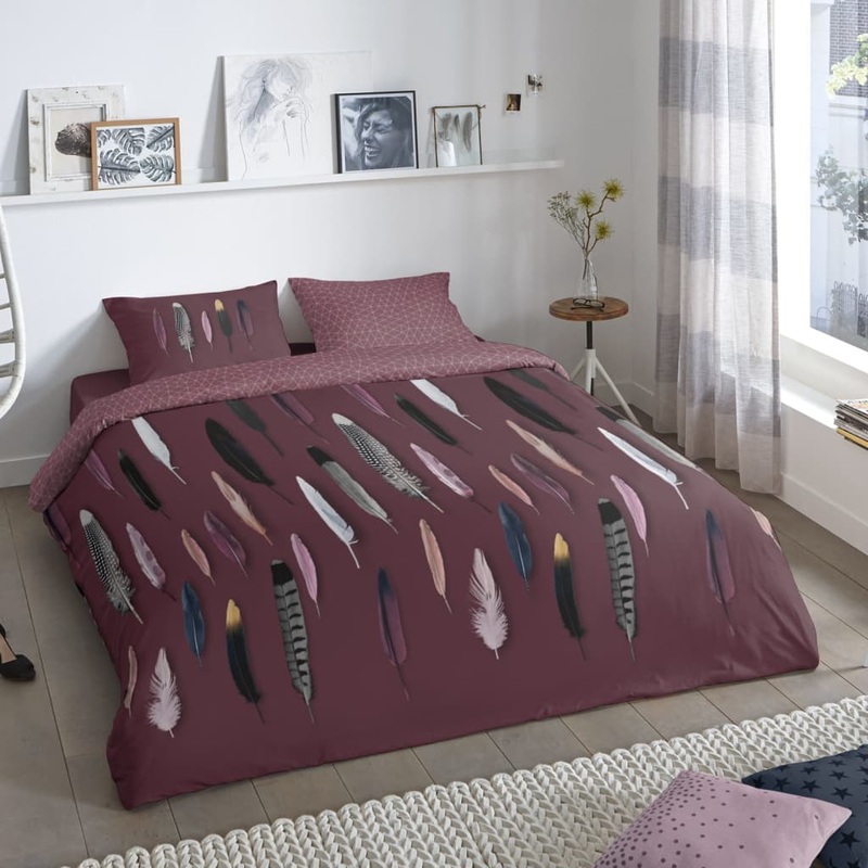 Good Morning Duvet Cover FEATHERS 200×200/220 cm Bordeaux