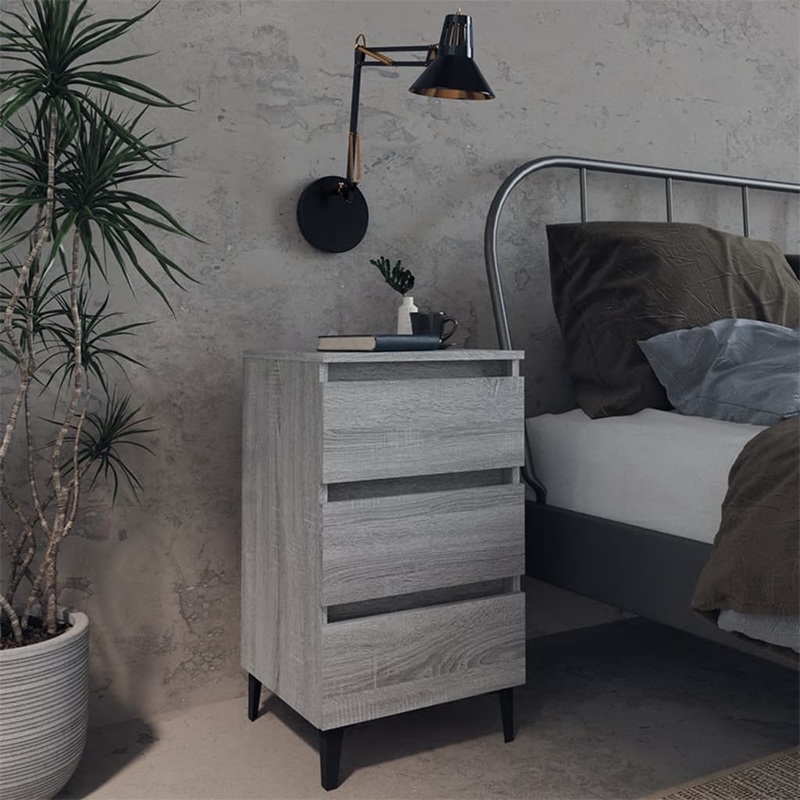 Berkfield Bed Cabinet with Metal Legs Grey Sonoma 40x35x69 cm