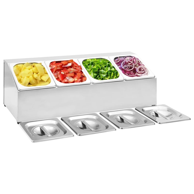 Berkfield Gastronorm Container Holder with 4 GN 1/6 Pan Stainless Steel