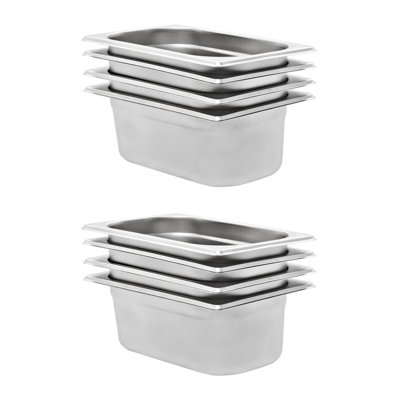 Berkfield Gastronorm Containers 8 pcs GN 1/4 100 mm Stainless Steel