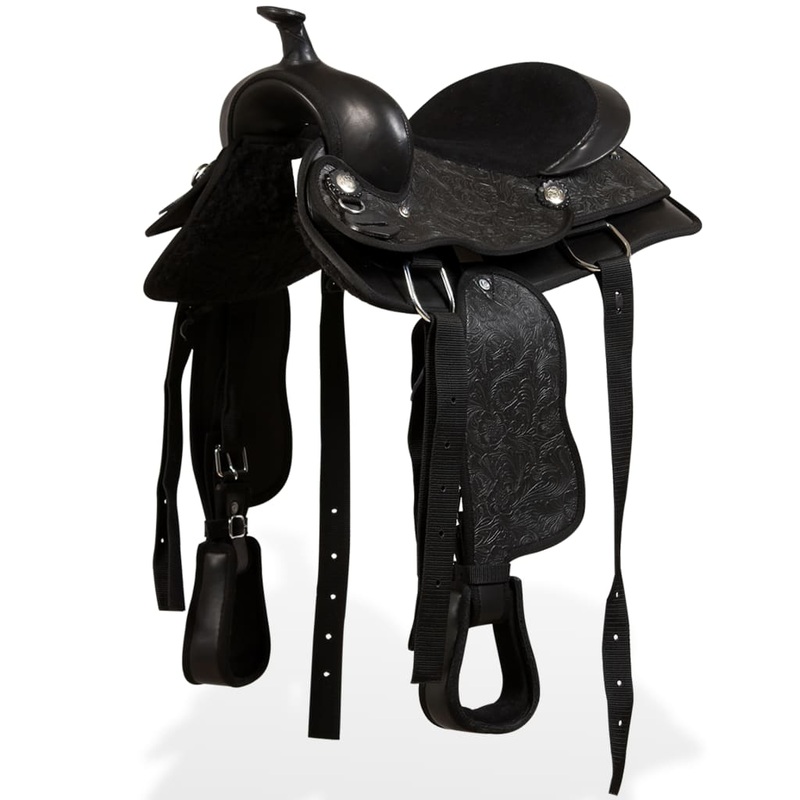 Berkfield Western Saddle. Headstall&Breast Collar Real Leather 12 Black
