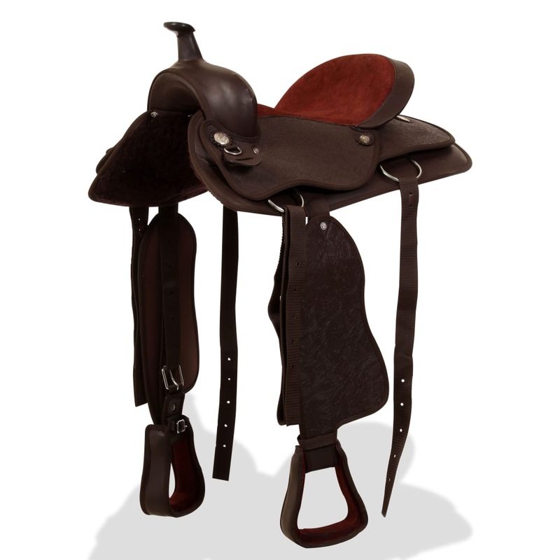 Berkfield Western Saddle. Headstall&Breast Collar Real Leather 16 Brown