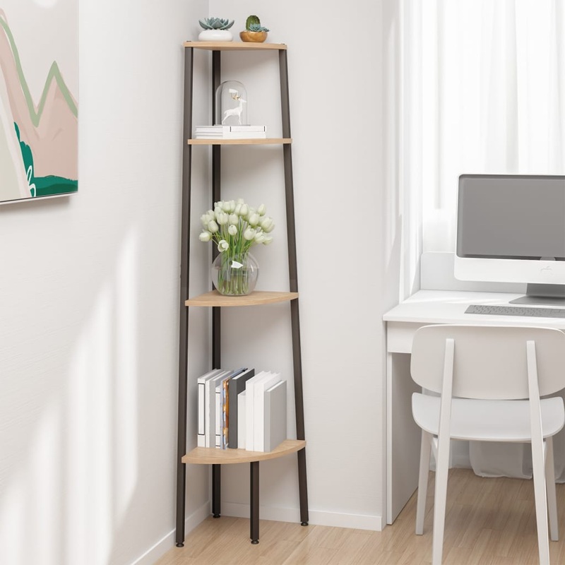 Berkfield 4-Tier Corner Shelf Light Brown and Black 45.5×31.5×150 cm