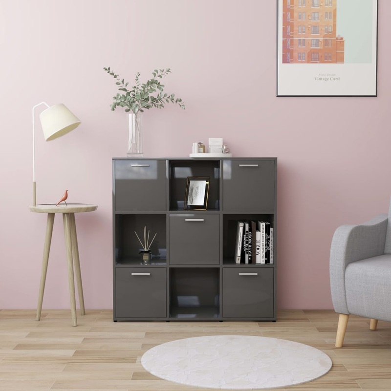Berkfield Book Cabinet High Gloss Grey 90x30x90 cm Engineered Wood