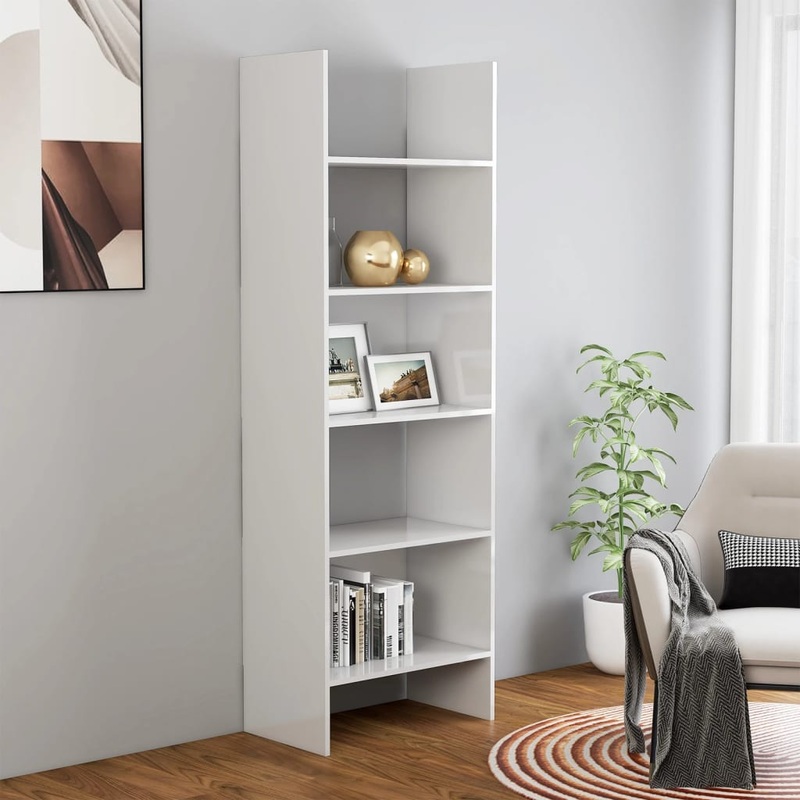 Berkfield Book Cabinet High Gloss White 60x35x180 cm Engineered Wood