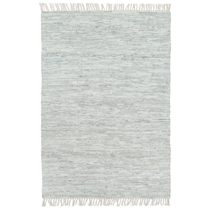 Berkfield Hand-woven Chindi Rug Leather 160×230 cm Light Grey
