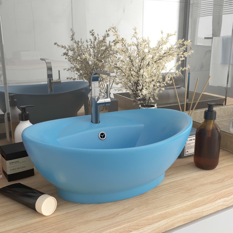 Berkfield Luxury Basin Overflow Oval Matt Light Blue 58.5×39 cm Ceramic