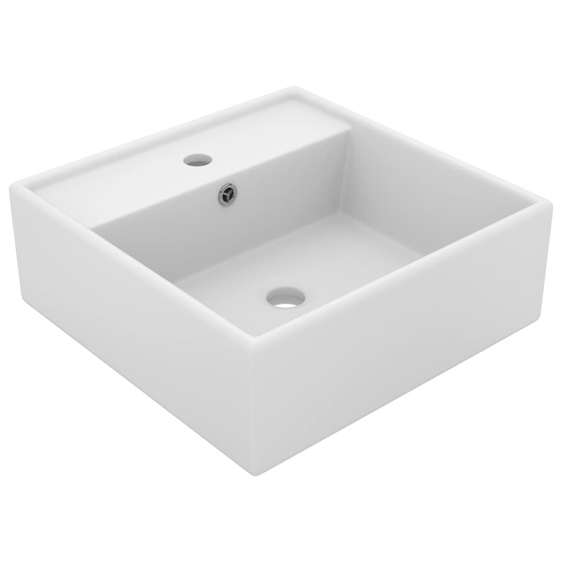 Berkfield Luxury Basin Overflow Square Matt White 41×41 cm Ceramic