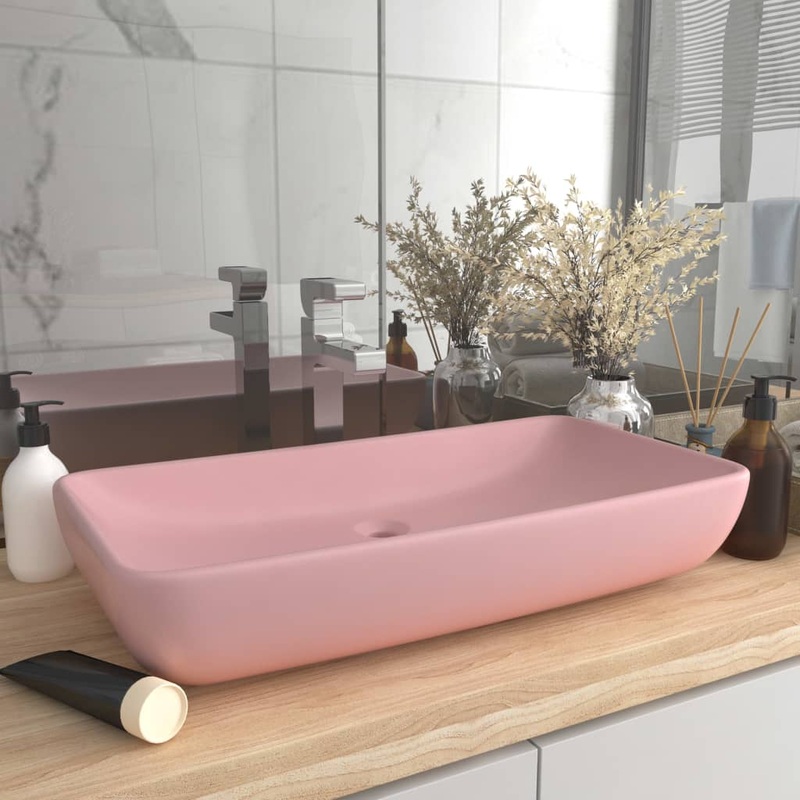 Berkfield Luxury Basin Rectangular Matt Pink 71×38 cm Ceramic