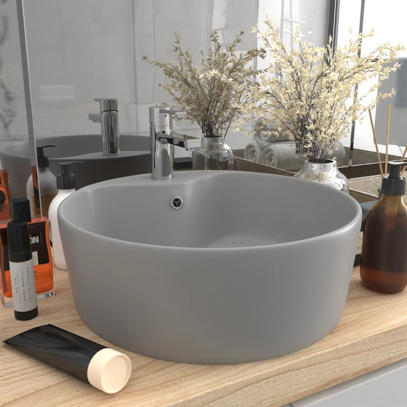 Berkfield Luxury Wash Basin with Overflow Matt Light Grey 36×13 cm Ceramic