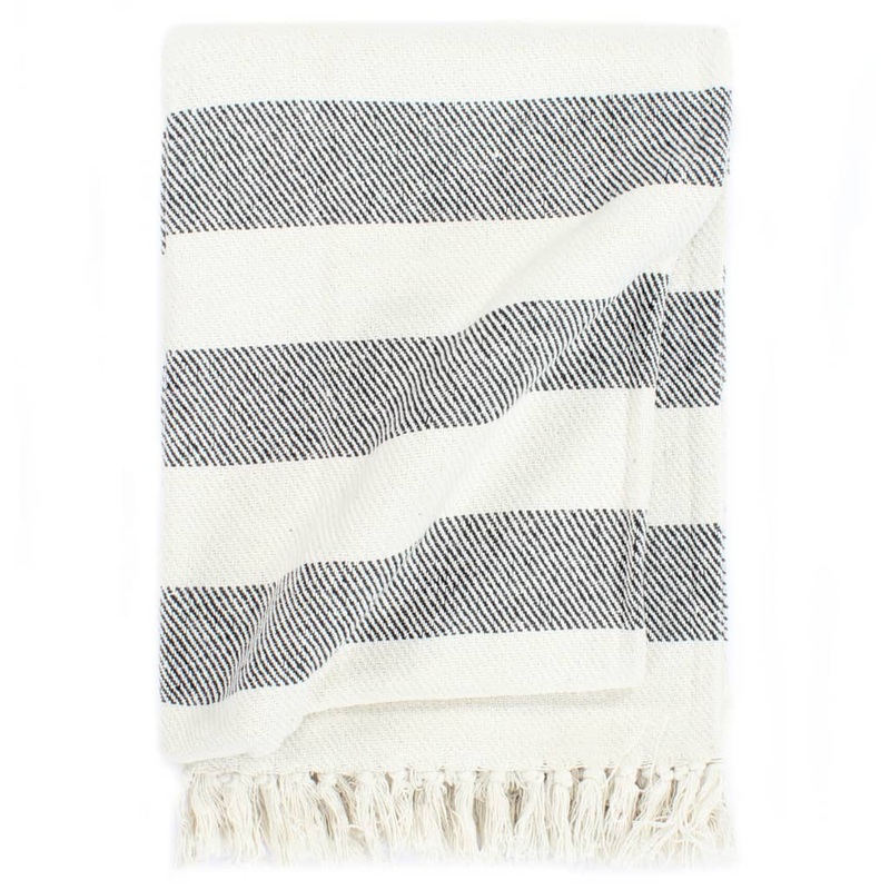 Berkfield Throw Cotton Stripe 160×210 cm Anthracite