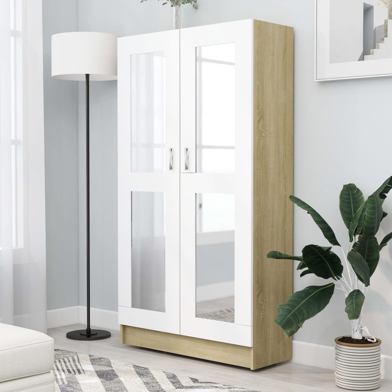 Berkfield Vitrine Cabinet White and Sonoma Oak 82.5×30.5×150 cm Engineered Wood