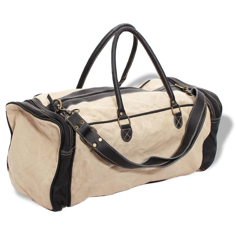 Berkfield Weekend Bag Canvas and Real Leather Beige