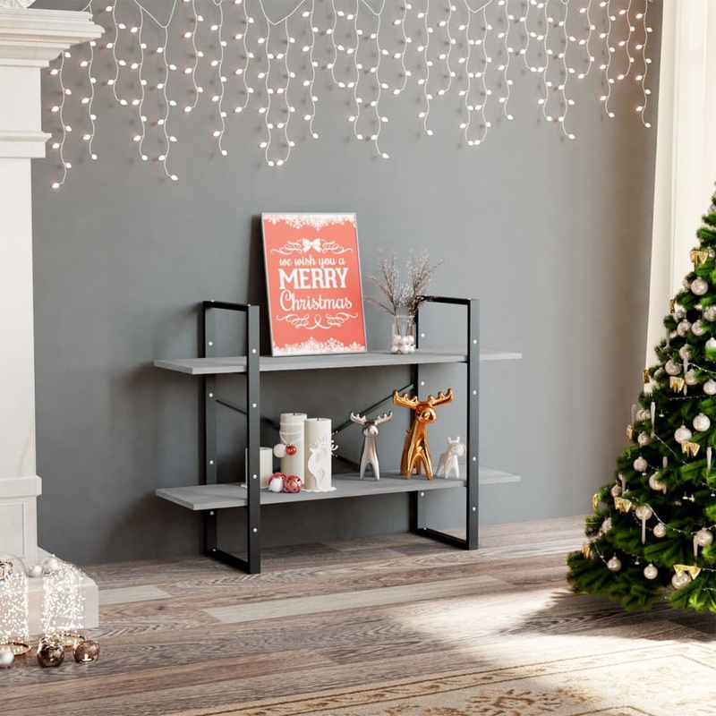 Berkfield 2-Tier Book Cabinet Concrete Grey 100x30x70 cm Engineered Wood