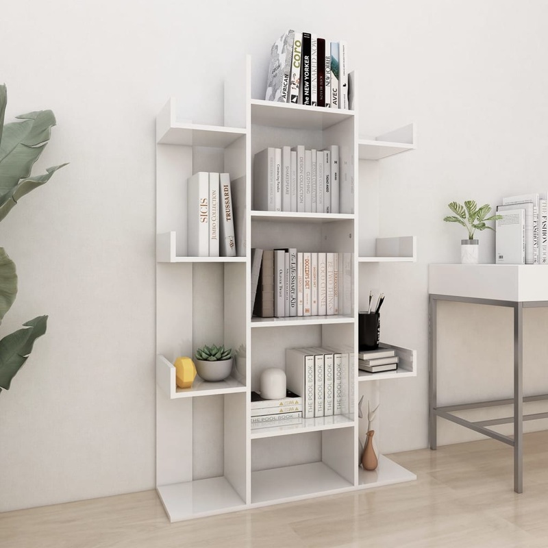 Berkfield Book Cabinet High Gloss White 86×25.5×140 cm Engineered Wood