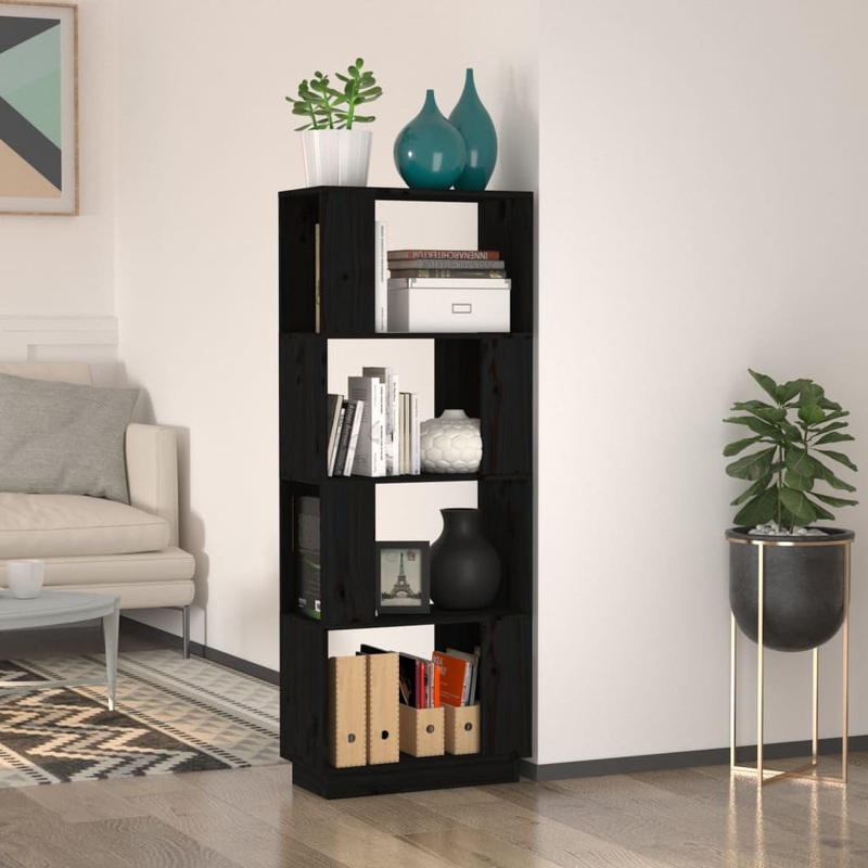 Berkfield Book Cabinet/Room Divider Black 51x25x132 cm Solid Wood Pine