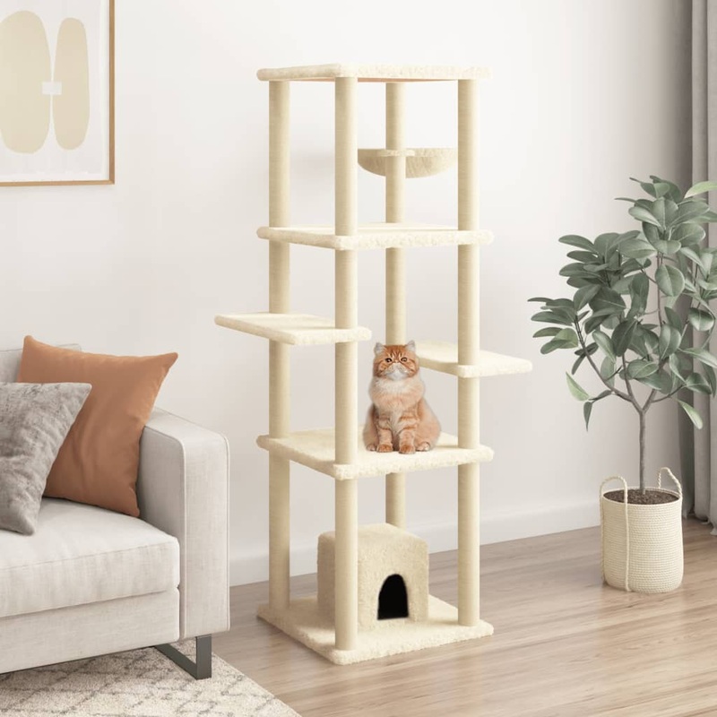 Berkfield Cat Tree with Sisal Scratching Posts Cream 154 cm