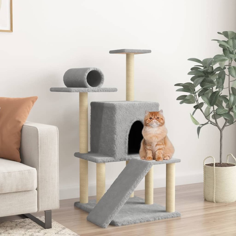 Berkfield Cat Tree with Sisal Scratching Posts Light Grey 110.5 cm