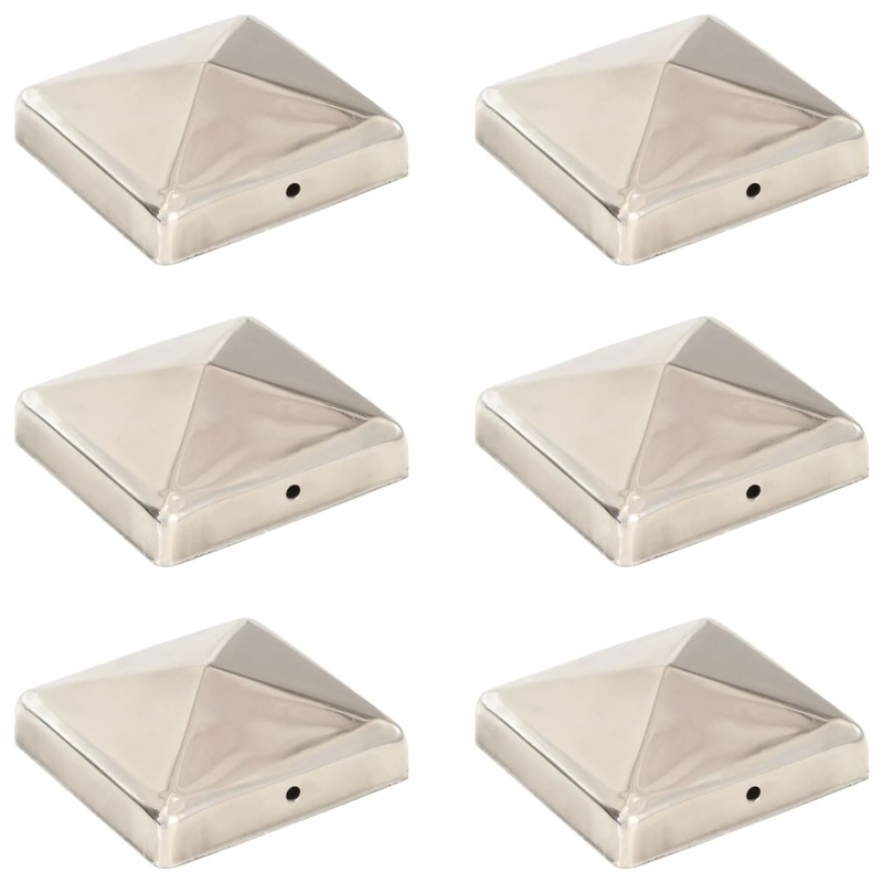 Berkfield Pyramid Fence Post Caps 6 pcs Stainless Steel 91×91 mm