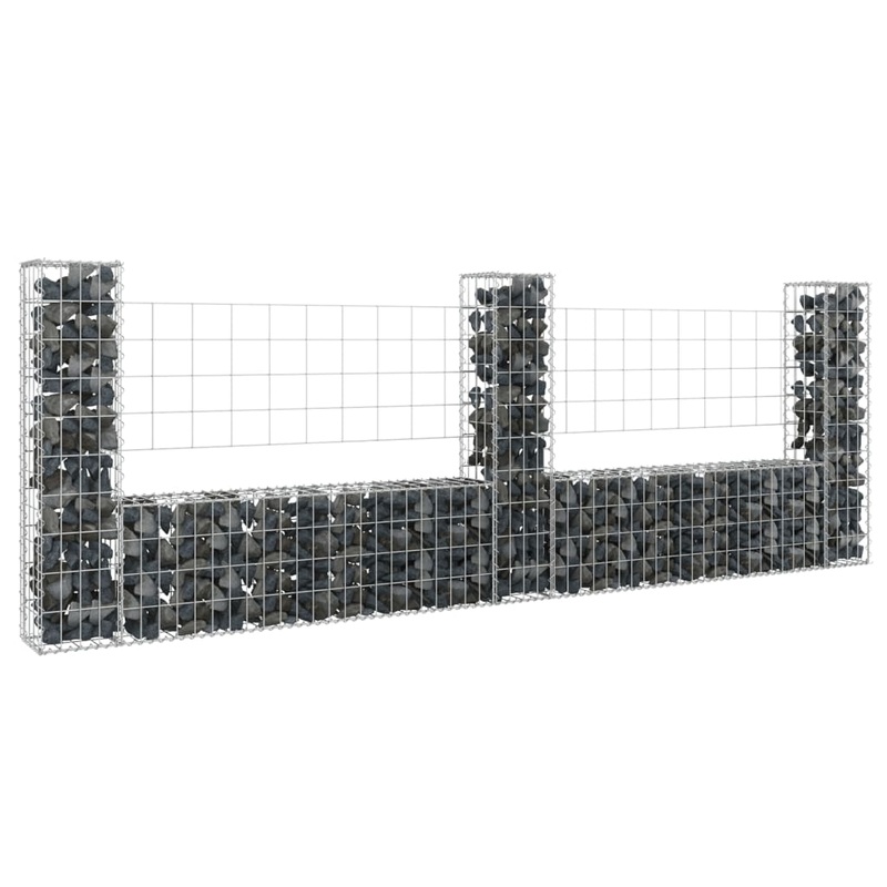 Berkfield U-shape Gabion Basket with 3 Posts Iron 260x20x100 cm