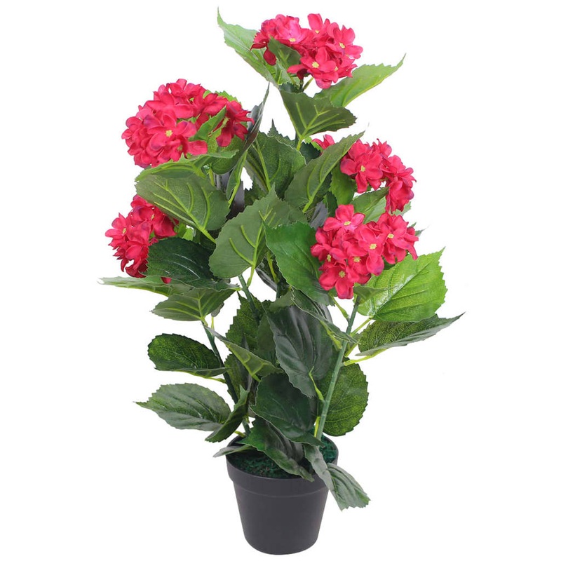 Berkfield Artificial Hydrangea Plant with Pot 60 cm Red