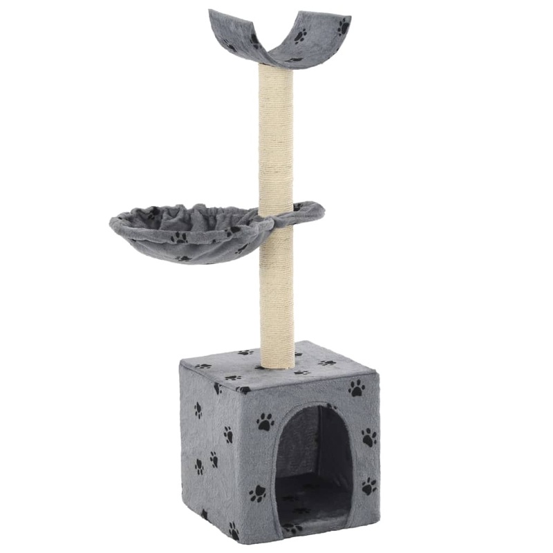 Berkfield Cat Tree with Sisal Scratching Posts 105 cm Paw Prints Grey