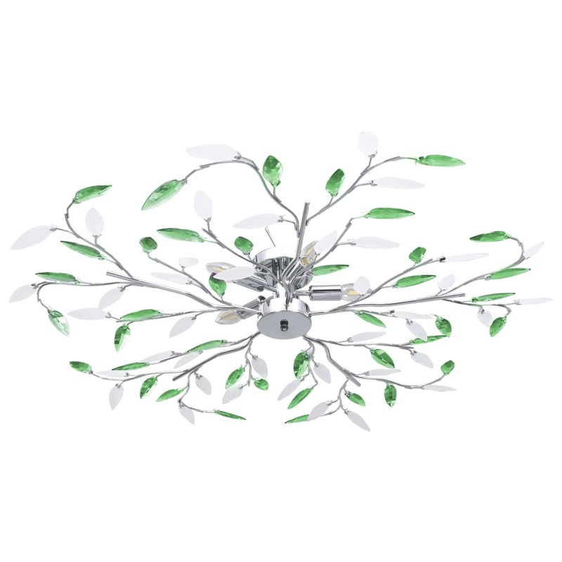 Berkfield Ceiling Lamp with Acrylic Crystal Leaf Arms for 5 E14 Bulbs Green